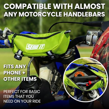 Waterproof Dirtbike Handlebar Bag | Compact Motorcycle Handle Bar Storage Pouch | Universal Fit Dirt Bike Bag for Trail & Adventure Riding | Durable Surron Bar Bag - Green - color: Green