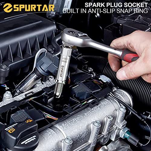 Spurtar 14mm 16mm Spark Plug Socket Set Thin Wall 12-Point 3/8-Inch Drive Spark Plug Tool Set for Auto, Fits BMW Peugeot Benz Nissan Cars Motorcycle SUV ATV with Spring Clips 2pcs CRV Steel Tool - size: 14mm & 16mm Set