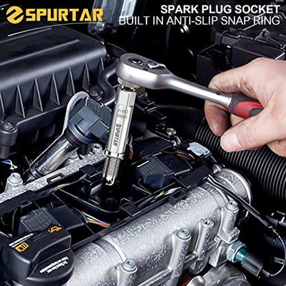 Spurtar 14mm 16mm Spark Plug Socket Set Thin Wall 12-Point 3/8-Inch Drive Spark Plug Tool Set for Auto, Fits BMW Peugeot Benz Nissan Cars Motorcycle SUV ATV with Spring Clips 2pcs CRV Steel Tool - size: 14mm & 16mm Set