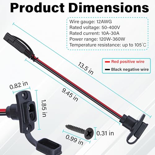 2 PCS SAE Quick Connector Harness, 1FT 12AWG SAE Adapter Male Plug to Female Socket Cable, Waterproof Battery Plug for Solar Panel, Generator, Battery Charger