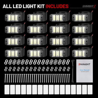 SHINIGHT 16PCS White Rock Lights, Super Bright Pure White 6000K Rock Lights for Trucks,72 SMD LED Chips Each Light,3M/9.84FT Extension Wires,Waterproof IP68 Underglow Lights for ATV UTV Cars Boats - size: 16 Pods