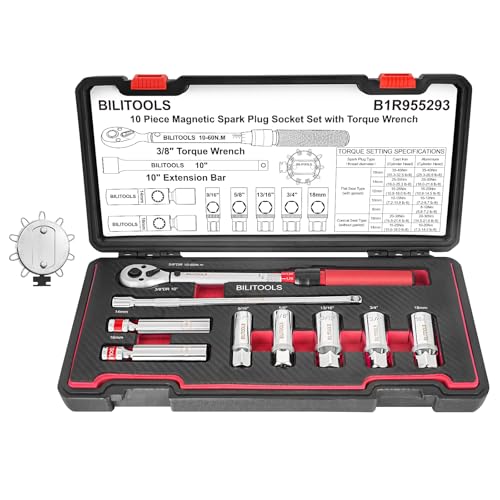 BILITOOLS 10 PCS Magnetic Spark Plug Socket Set with Click Torque Wrench & Spark Plug Gap Tool, 3/8 Inch Magnetic Sockets 9/16" 5/8" 3/4" 13/16" 14mm16mm18mm, Extension Bar, Cr-V Steel - size: 9/16" 5/8" 3/4" 13/16" 14mm16mm18mm Magnetic