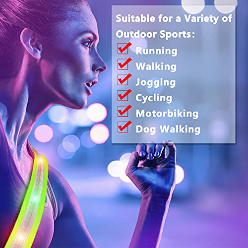 LED Night Running Gear High Visibility LED Flashing Sash Outdoor Running Cycling Hiking Jogging Rechargeable Illuminating Gear for Men and Women Night Safety Walking