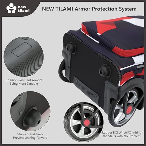 NEW TILAMI 20" Rolling Backpack for Teens Adults, Climbing Stairs Waterproof Backpack with Wheels for School Business Trave Camping with Laptop Compartment, Fit 17 Inch Laptop, Black - Red Combo - color: Black - Red Combo