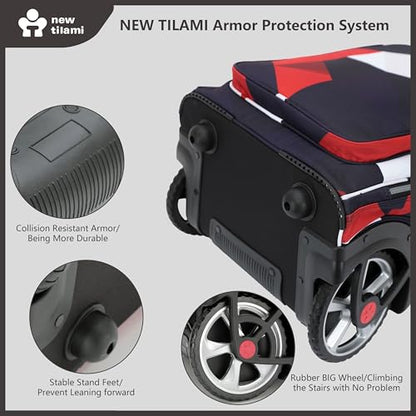 NEW TILAMI 20" Rolling Backpack for Teens Adults, Climbing Stairs Waterproof Backpack with Wheels for School Business Trave Camping with Laptop Compartment, Fit 17 Inch Laptop, Black - Red Combo - color: Black - Red Combo