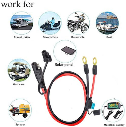 10AWG Ring Terminal Harness,3.28FT SAE Ring Terminal Cable with 15A Protection Fuse,2-Pin Quick Disconnect Extension Plug for Motorcycle Solar Panel,Power Supply. (100CM) - size: 10AWG Ring Terminal Harness--100CM