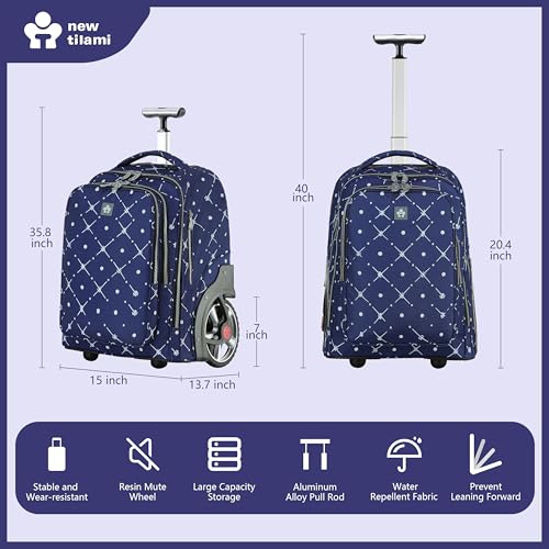 NEW TILAMI 20" Rolling Backpack for Teens Adults, Climbing Stairs Waterproof Backpack with Wheels for School Business Trave Camping with Laptop Compartment, Fit 17 Inch Laptop, Navy Bling - color: Navy Bling