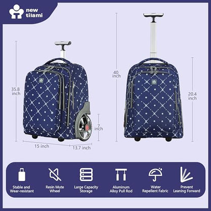 NEW TILAMI 20" Rolling Backpack for Teens Adults, Climbing Stairs Waterproof Backpack with Wheels for School Business Trave Camping with Laptop Compartment, Fit 17 Inch Laptop, Navy Bling - color: Navy Bling