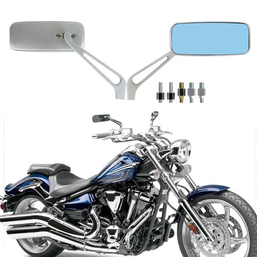 Silver Rectangle Motorcycle Rearview Side Mirrors 10mm 8mm Compatible with Honda Shadow Kawasaki Suzuki Yamaha Cruiser Chopper - color: Silver Rectangle, size: M8+M10