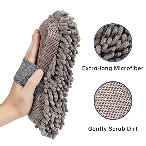 4 Pack Car Wash Mitt, BELPAIR Microfiber Sponge Cleaning Mitten for Window Cleaner, Non Scratch Sponges Auto Supplies Duster Kit Premium Washing Scrub Foam for Care Tools Foaming Cleaner (Grey)