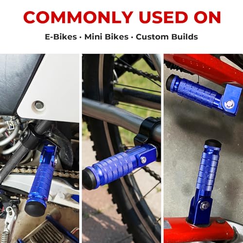 2-in-1 Clamp-On & Bolt-On Foldable Foot Pegs, Motorcycle Foot Pegs with Removable Pipe Clamps, M8 Mount or 26–32mm Tube Fit, for E-Bike, Mini Bike & Custom Builds （1 Pair, Anodized Blue) - color: Anodized Blue