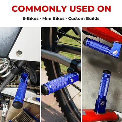 2-in-1 Clamp-On & Bolt-On Foldable Foot Pegs, Motorcycle Foot Pegs with Removable Pipe Clamps, M8 Mount or 26–32mm Tube Fit, for E-Bike, Mini Bike & Custom Builds （1 Pair, Anodized Blue) - color: Anodized Blue