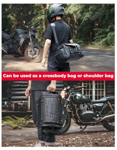 KEMIMOTO Motorcycle Travel Luggage Bags, Expandable Large Capacity Motorcycle Tail Bag, Waterproof Rear Rack Trunk, Motor Pannier Bag with Rain Cover and Straps 24L-32L - size: 24L-32L