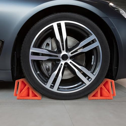Wheel Chocks 2-Pack - Parking Block Set with 3 Ton Capacity - Wheel Chocks for RV Trailer, Motorcycle, Camper, Trucks, or Cars by Stalwart (Orange)