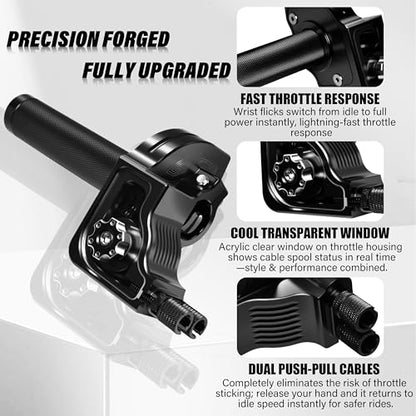 Universal 7/8" Big Twist Throttle Assembly, Dual Push-Pull Cable with Transparent Window for 110-650cc Dirt Pit Bike, Motocross, ATV & Quad, CNC Aluminum Quick Twister Throttle Grip (Black) - color: Black