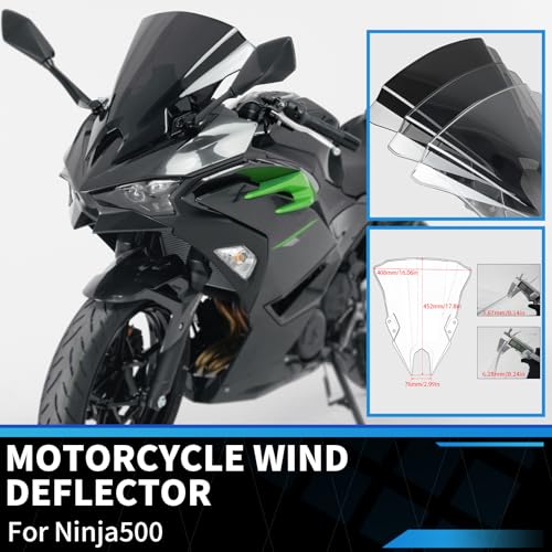 Double Bubble Windshield Windscreen for Kawasaki Ninja 500/500 ABS / 500 SE 2024 2025 Motorcycle Front Fairing Air Deflector Windshield Spoiler (Clear) - color: Clear