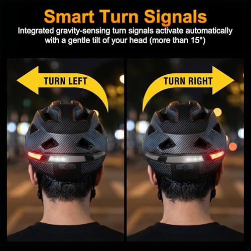 Smart E-Bike Helmet with Bluetooth 5.4 Stereo Sound & Turn Signal Lights - IP65 Waterproof, FM Radio, Remote, 20H Playtime, LED Tail Light for E-Bike/Scooter/Mountain Bike - Adult Men Women