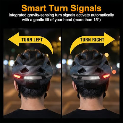 Smart E-Bike Helmet with Bluetooth 5.4 Stereo Sound & Turn Signal Lights - IP65 Waterproof, FM Radio, Remote, 20H Playtime, LED Tail Light for E-Bike/Scooter/Mountain Bike - Adult Men Women