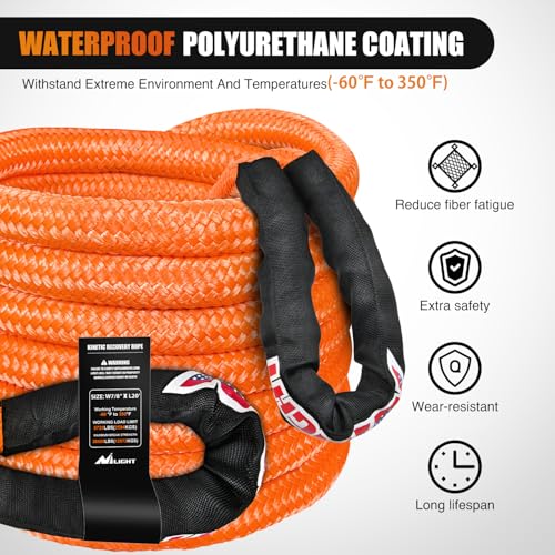 Nilight Kinetic Recovery Rope 28,600LBS 7/8" x 20ft Snatch Strap Heavy Duty Offroad Towing Strap Kit Vehicle Recovery kit for UTV ATV SUV Truck Car Jeep Tractor - color: 7/8in x 20ft Rope