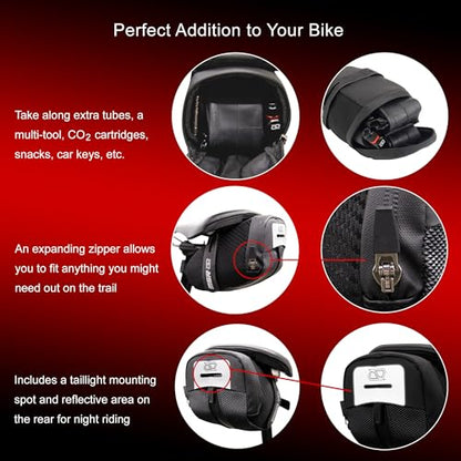 MSR Bicycle Seat Bag Black Bike Under Seat Saddle Bag for Mountain or Road Extra Storage and Taillight Mount