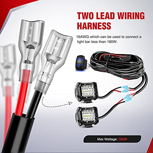 Nilight 10011W 16AWG Wiring Harness Kit-2 Leads LED Light Bar 12V On/Off 5 Pin Rocker Switch Power Relay Blade Fuse for Jeep Boat Trucks, 2 Years Warranty - color: 16AWG Wiring Harness-2 Leads