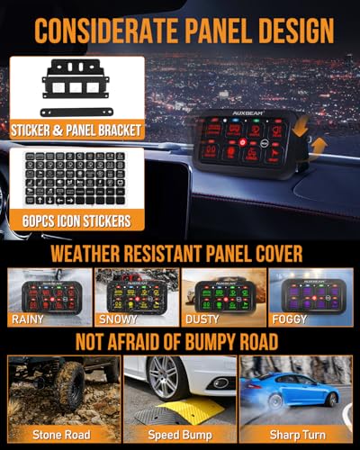 Auxbeam 8 Gang Switch Panel RA80 Toggle Momentary Pulsed RGB Dimmable Multifunction Switch Panel Easy Installation Marine Switch Pod IP65 Waterproof for Car Boat RV, 3 Years Warranty - size: 8 Gang (Single-Sided Output), style: RGB (Without APP)