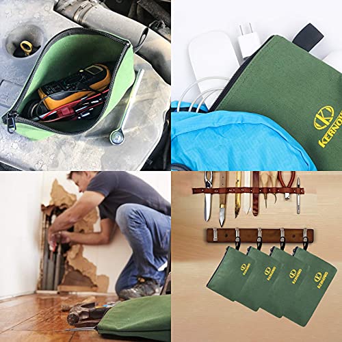 Premium Canvas Tool Pouch Zipper Bag,Small Tool Bag,Multipurpose Storage pouch(4Pack 7.5/9.5/11.5/13inch 20oz Water Resistant Heavy Duty Army Green Flat Bottom Tool bag with Dependable Zipper) - size: 13/11.5/9.5/7.5 inch