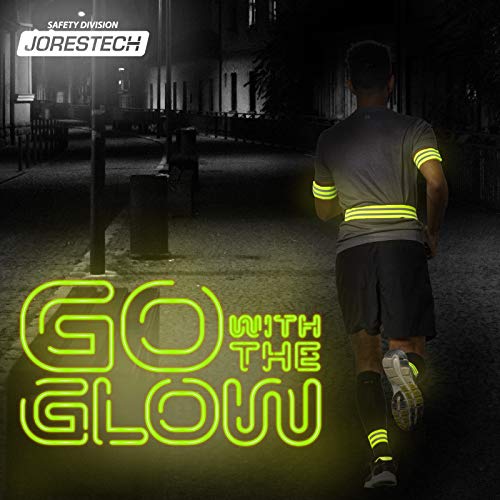 JORESTECH 6 Piece Reflective Safety Wristbands/Armbands with Mesh Storage Bag – High Vis Yellow Reflectors for Running, Jogging, Cycling, etc.