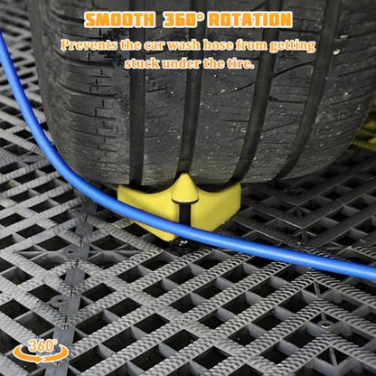 4PCS Car Hose Guide, Vehicle Detailing Cleaning Tools Hose Guides Preventing Wash Stuck Under The Tires, Automotive Wheel Rolling System Tool for Washing, Universal Fit (Yellow) - color: Yellow