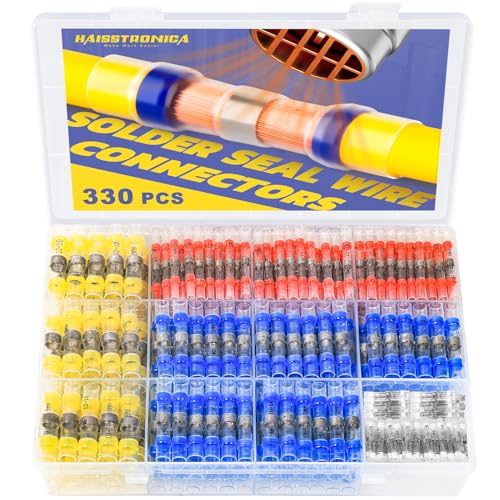 330PCS Solder Seal Wire Connectors-haisstronica Marine Grade - Heat Shrink Butt Connectors-Self Solder for Electrical,Stereo(30Yellow 80White 110Red 110Blue) - style: 330PCS