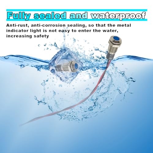 smilfuy 8mm/0.31" Signal Indicator Light, AC/DC 12V-24V Waterproof Panel Mount Warning Lamps with Wire, LED Signal Pilot Lamp for Car Truck Boat (Blue) - color: Blue