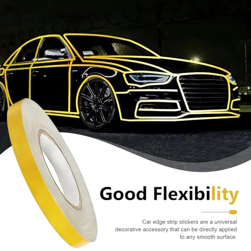 Car Reflective Strip Sticker, 0.39" x 16.4ft Cuttable Reflective Warning Body Tape, Self-Adhesive Night Visibility Rim Strip Decal, Universal for Most Cars, Motorcycles, Bikes (Yellow) - color: Yellow