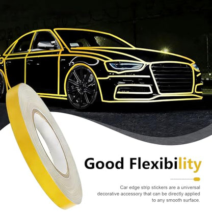Car Reflective Strip Sticker, 0.39" x 16.4ft Cuttable Reflective Warning Body Tape, Self-Adhesive Night Visibility Rim Strip Decal, Universal for Most Cars, Motorcycles, Bikes (Yellow) - color: Yellow