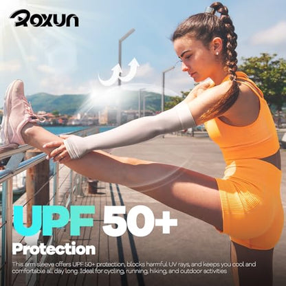 ROXUN Arm Sleeves with Thumb Hole, Cooling UV Sun Protection Compression Tattoo Cover Up for Men/Women - color: 4 Pairs - Black+white+dark Gray+navy