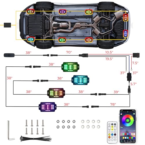 4 Pods Full Angle RGB Rock Lights Compatible with 12V Trucks Jeep UTV SUV ATV Boat Golf Cart, Waterproof Multi-Color, App/Remote Control Led Rock Lights with Music Mode(Patented) - size: 4 Pods-Full Angle-(New 3 Control Mode)-12V