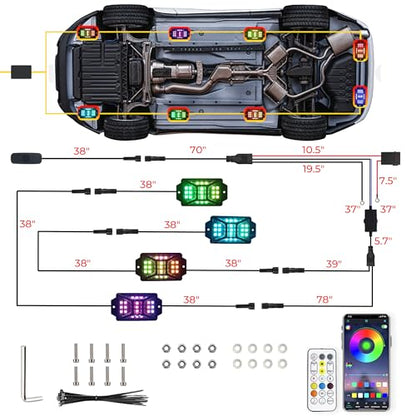 4 Pods Full Angle RGB Rock Lights Compatible with 12V Trucks Jeep UTV SUV ATV Boat Golf Cart, Waterproof Multi-Color, App/Remote Control Led Rock Lights with Music Mode(Patented) - size: 4 Pods-Full Angle-(New 3 Control Mode)-12V