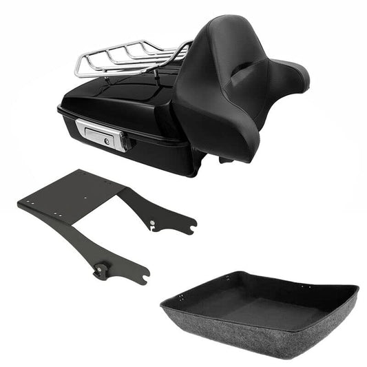 TCMT Chopped Motorcycle Trunk Box Backrest Detachable Mounting Rack Luggage Rack Fit For Harley Touring 1997-2008 Road King Road Street Electra Glide Pack - color: Set C2 Chrome Latches#Black Rack