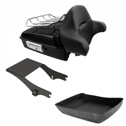 TCMT Chopped Motorcycle Trunk Box Backrest Detachable Mounting Rack Luggage Rack Fit For Harley Touring 1997-2008 Road King Road Street Electra Glide Pack - color: Set C2 Chrome Latches#Black Rack