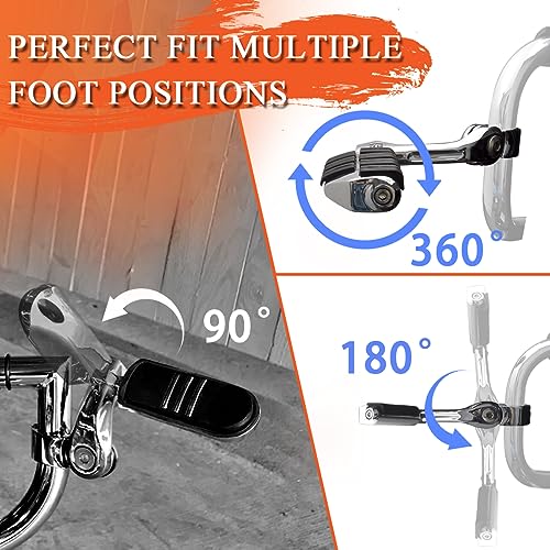 FOVPLUE 1.25" Highway Footpegs,Long Angled Adjustable Highway Pegs w/Mounts for Harley Touring Street Glide Electra Glide Road King Softail CVO Dyna Trike VRSC Sportster w/1-1/4" Engine Guard,Chrome#2 - color: CHROME LONG ANGLED