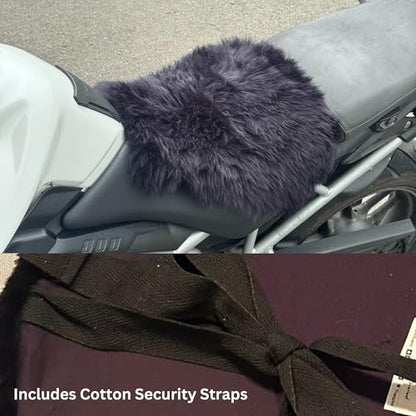 'The Nomad' Long‑Wool Sheepskin Seat Pad – 36 × 34.5 cm Adventure/Touring Motorcycle Cushion – Secure Straps, Temperature‑Regulating, Handmade in UK (Black) - color: Black