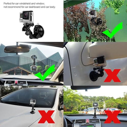 Suction Cup Mount Compatible with Gopro Hero 13, 12, 11, 10, 9, 8, 7, 6, 5, 4, Session, 3+, 3, 2, 1, Hero (2018), Max, Fusion, DJI Osmo Action Cameras; Perfect for Car Windshield and Window