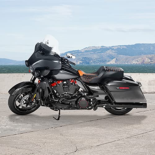 SLMOTO Gel 2 Up Rider Driver&Passenger Seat Fit for Harley Touring Road King Glide Street Glide Electra Glide 2009-2023 Orange - color: Gel Style A Orange