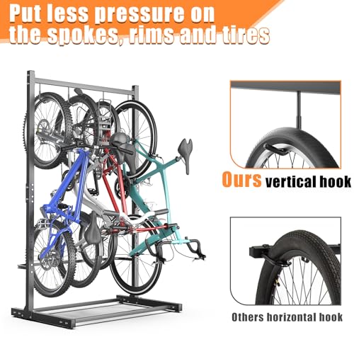 TORACK Garage Freestanding Hanging Bike Stand with Wheels, Heavy Duty Rolling 4 Bikes Vertical Bike Storage Stand Floor Bike Storage Rack - style: Bike stand for 4 bikes