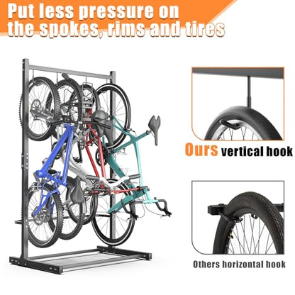 TORACK Garage Freestanding Hanging Bike Stand with Wheels, Heavy Duty Rolling 4 Bikes Vertical Bike Storage Stand Floor Bike Storage Rack - style: Bike stand for 4 bikes
