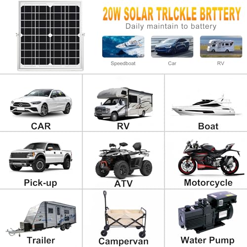 SOLPERK Solar Panel Kit 20W 12V, Waterproof Solar Battery Trickle Charger Maintainer + Smart MPPT Controller + Adjustable Mount Bracket for Boat Car RV Motorcycle Marine Automotive - size: 20W