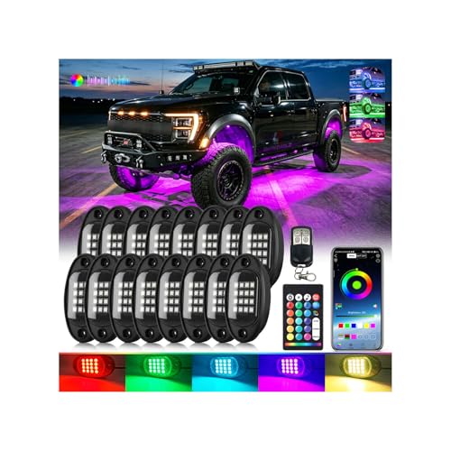 16Pods RGB LED Rock Lights Kit with APP/RF Remote Control, Segmented Multicolor Underglow Accent Light Exterior Music Mode Waterproof 12V for Trucks Pickup Jeep Gladiator Off-Road - size: 16Pods Segmented
