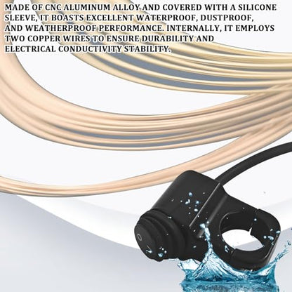 Motorcycle Handlebar Switch 12V, Waterproof Motorcycle Light Toggle Switch, Aluminum Alloy On/Off Switches ATV Accessories for ATV UTV Dirt Bike Scooter E-Bike, Fits 7/8" (22mm) Handlebars