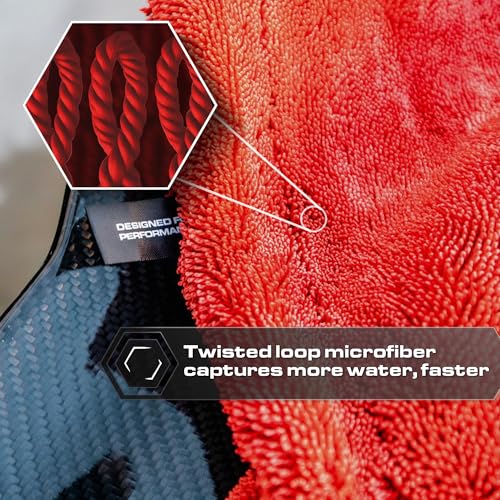 Blackline Car Drying Towel - 2ft x 3ft XL-Popular Pick Among Detailing Pros - 1300 GSM Microfiber Towel - Absorbs Over 8lbs of Water - Leaves No Streaks, Spots or Scratches - Dries an Entire Car - color: Crimson