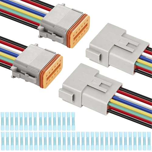 Deutsch DT 12 Pin Wiring Harness Connector 6 Kits, Deutsch Male Female 2 Wire Way Waterproof Automotive Electrical Connector 16 AWG with Heat Shrink Tubing for Car Truck Boat, grey - color: 2 Sets-Grey, size: 12Pin
