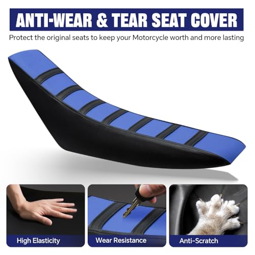 PIT66 Motorcycle Soft Leather Seat Cover, Compatible with Honda CR125R CR250R CR500R CR80R CRF100F CRF125F CRF150F(Blue) - color: Blue